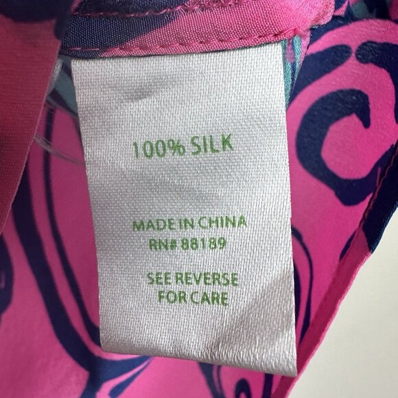 Lilly Pulitzer Women's Tank Top Size L 100% Silk Pink Zip Back Leaf Print - Picture 4 of 8